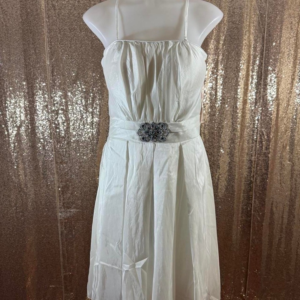 Poly USA White Spaghetti Strap Dress Jeweled Waist Formal Bridal NWT/Size XS-M-L